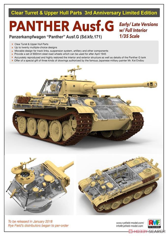 Rye Field Model 5016 Panther Ausf.G Early-Late with Full Interior (Sd.kfz.171) Clear Turret & Upper Hull Parts Limited Edition
