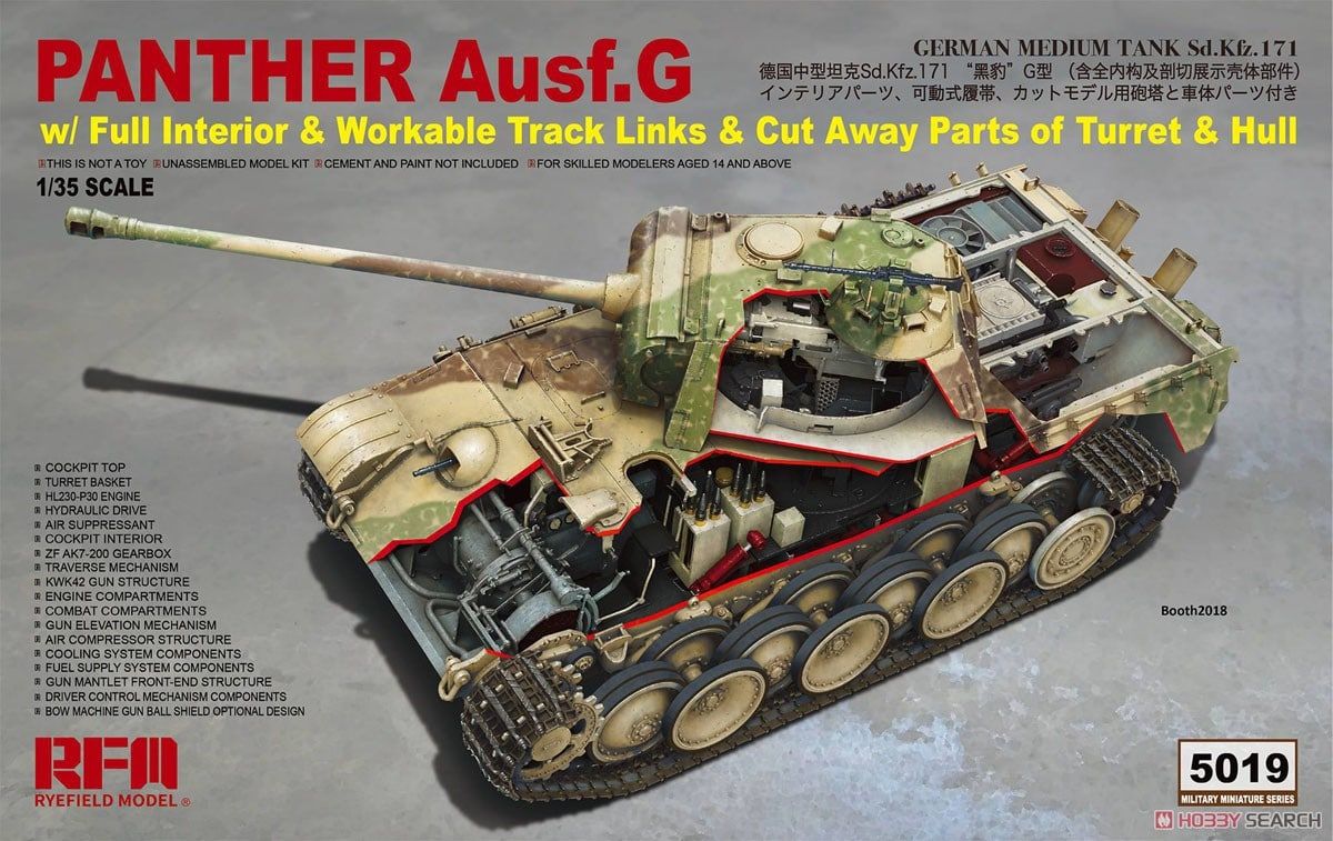 Rye Field Model 5019 Panther Ausf.G with full interior & cut away parts