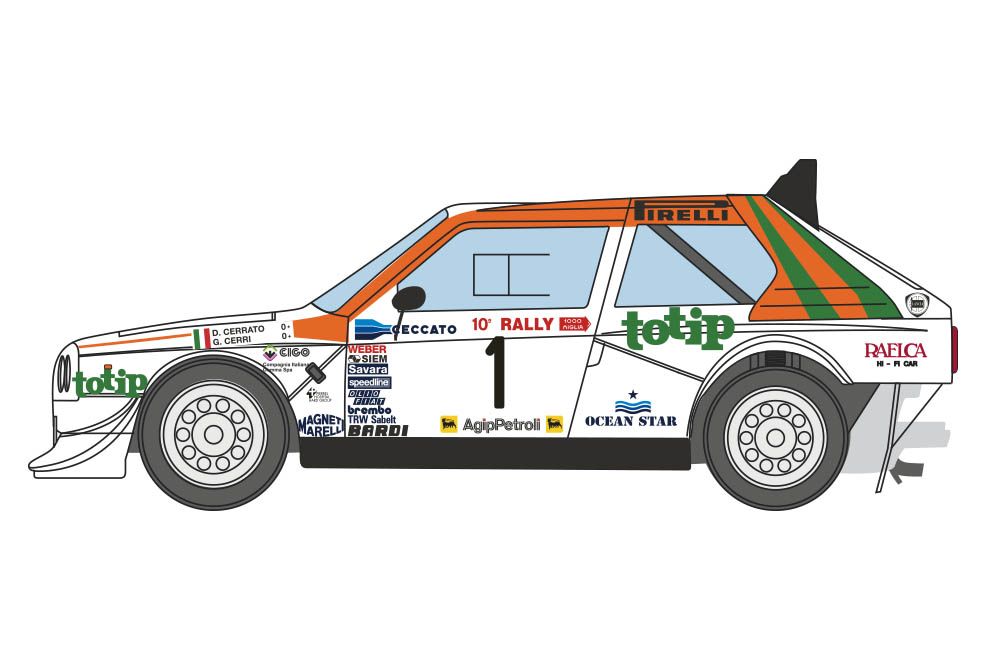 Decalcas DCL-DEC034 Lancia Delta S4 - Jolly Club - 10. Rally 1000 Miglia Brescia 1986 #1 - Dario Cerrato + Giuseppe Cerri
