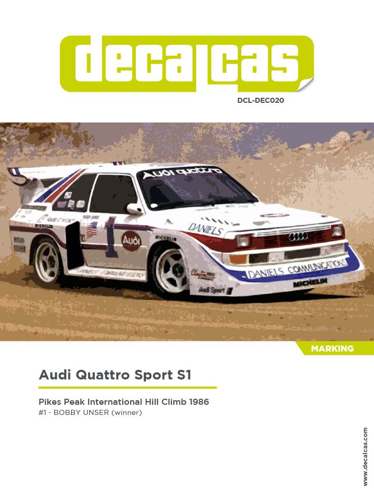 Decalcas DEC020 Audi Quattro Sport S1 - Pikes Peak International Hill Climb 1986 #1 - Bobby Unser (Winner)