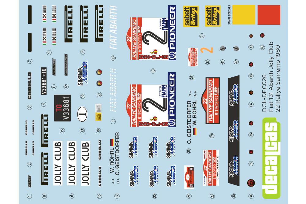 Decalcas DEC027 Fiat 131 Abarth 30. Jyväskylän Suurajot - Rally of the 1000 Lakes 1980 #1 - Markku Alén - Ilkka Kivimäki 