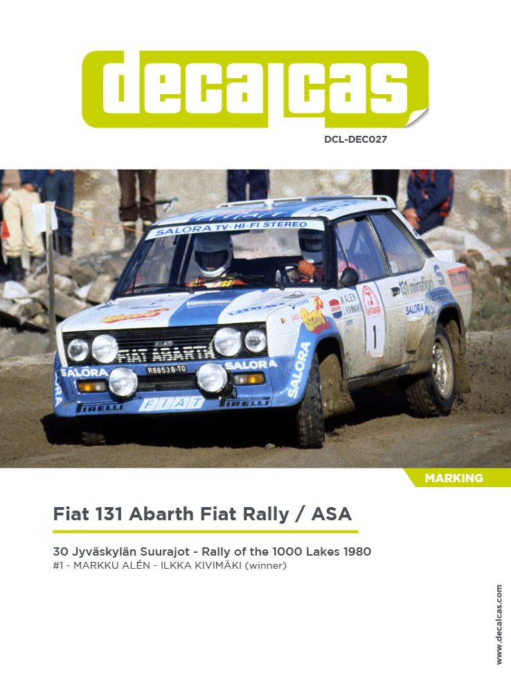 Decalcas DEC027 Fiat 131 Abarth 30. Jyväskylän Suurajot - Rally of the 1000 Lakes 1980 #1 - Markku Alén - Ilkka Kivimäki 