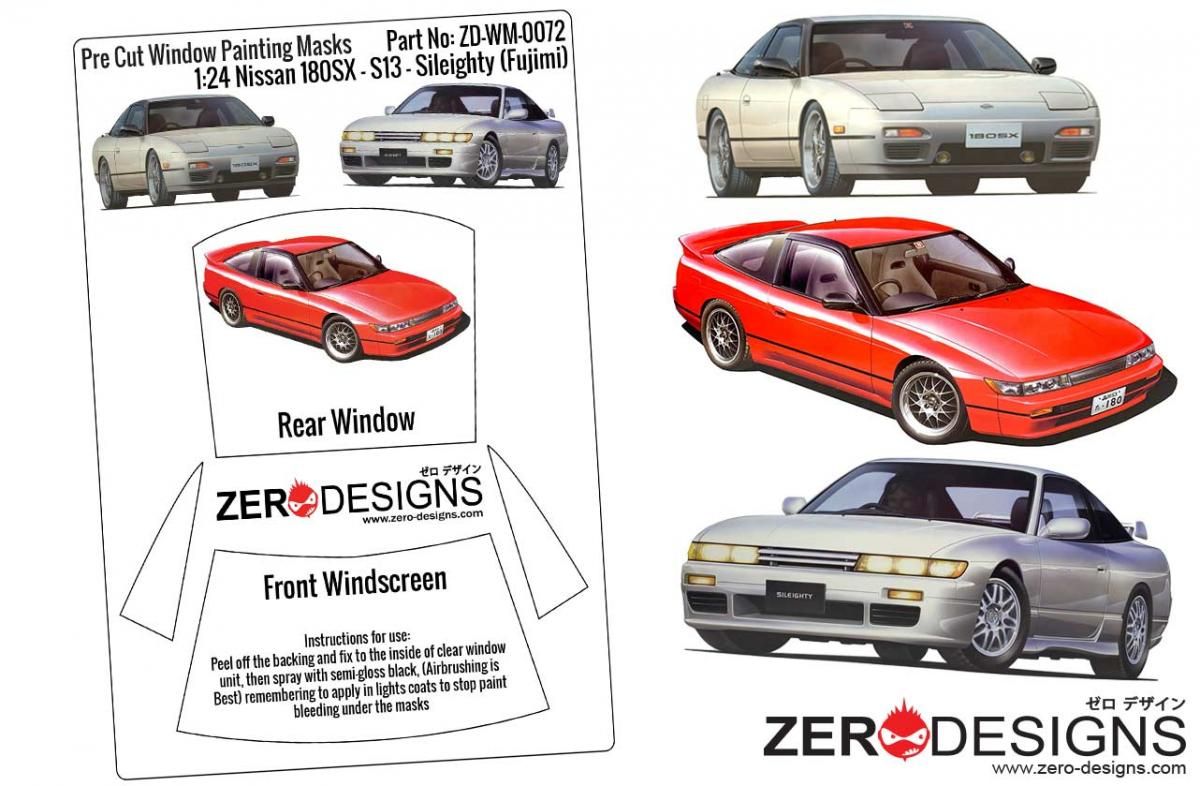 ZERO Design ZD-WM-0072 Nissan 180SX - S13 - Sileighty Pre Cut Window Painting Masks (Fujimi)