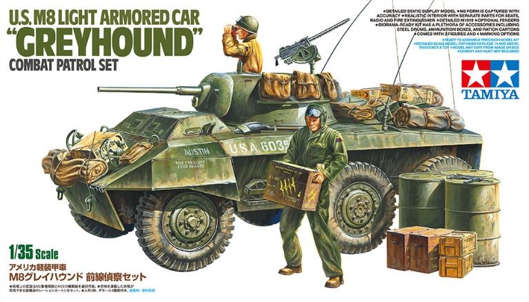 Tamiya 25196 US M8 Light Armored Car Greyhound with Combat Patrol Set