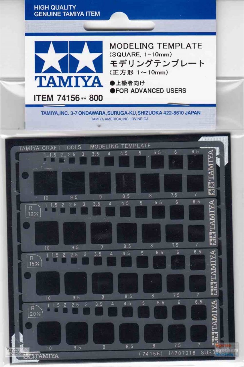Tamiya 74156 Modeling Template - Squares 1-10mm