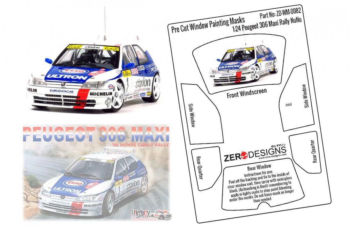 ZERO Design ZD-WM-0082 Peugeot 306 Maxi Rally Pre Cut Window Painting Masks (NuNu)
