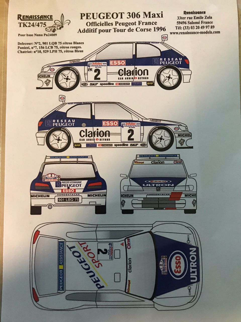 Renaissance TK24/475 Peugeot 306 Maxi Officielles Peugeot France Tour de Corse 1996 Renaissance TK24/475 Peugeot 306 Maxi Officielles Peugeot France Tour de Corse 1996