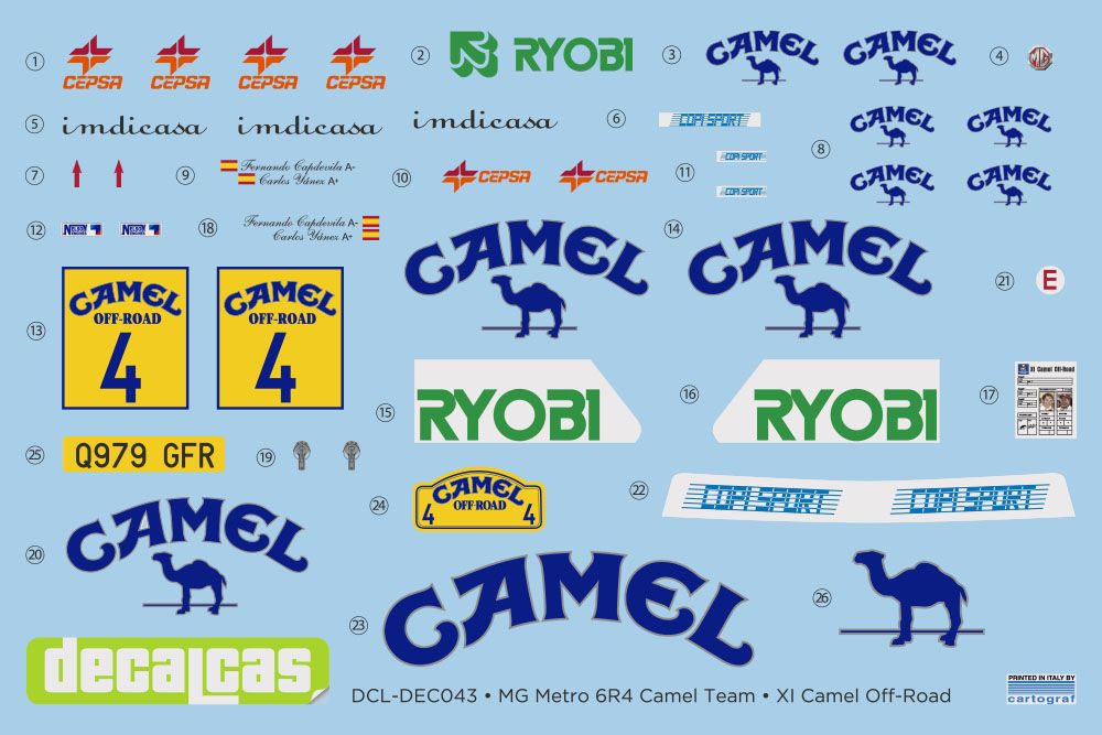 Decalcas DEC043 MG Metro 6r4 - Camel Team - XI Camel Off-Road #4 - Fernando Capdevila + Carlos Yañez (winner)