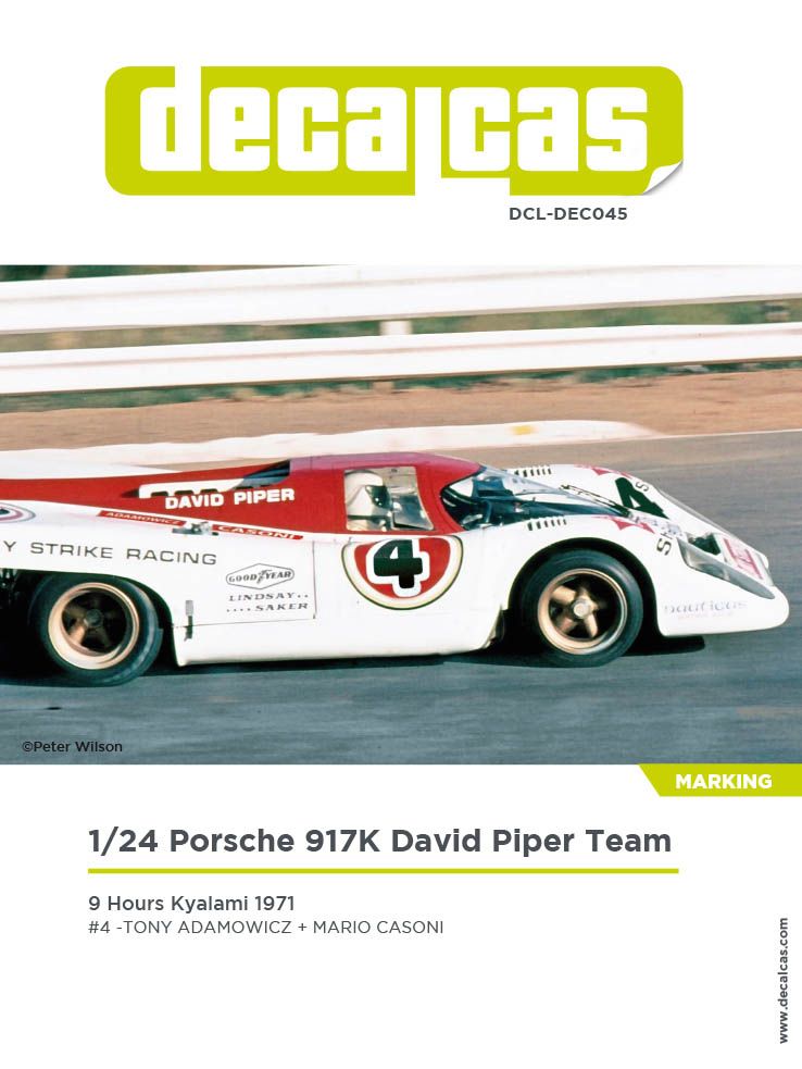 Decalcas DEC045 Porsche 917K - David Piper - 9 Hours Kyalami 1971 #4 -Tony Adamowicz + Mario Casoni