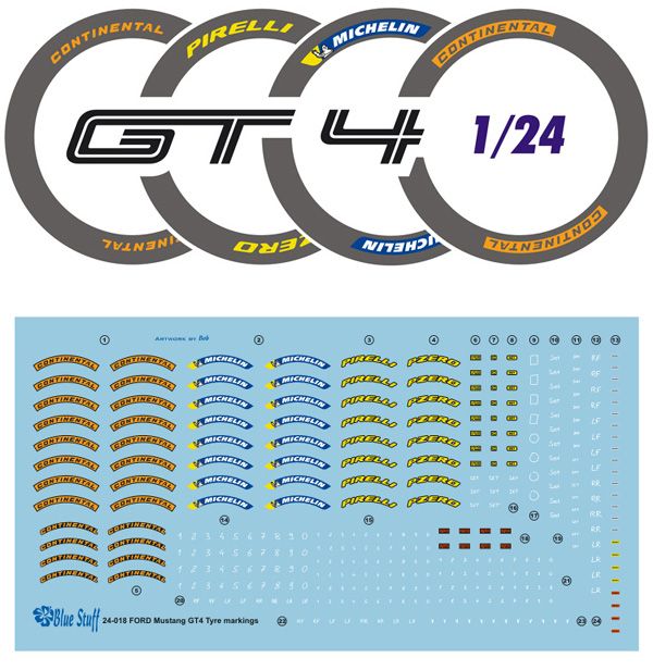 Blue Stuff 24-018 FORD Mustang GT4 tyre markings (for Tamiya 24354)