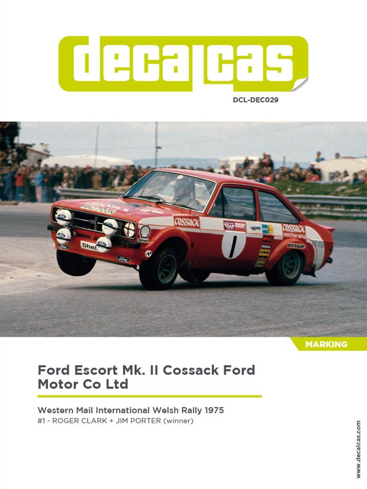 Decalcas DEC029 Ford Escort Mk. II - Western Mail International Welsh Rally 1975 #1 - Roger Clark + Jim Porter (winner)