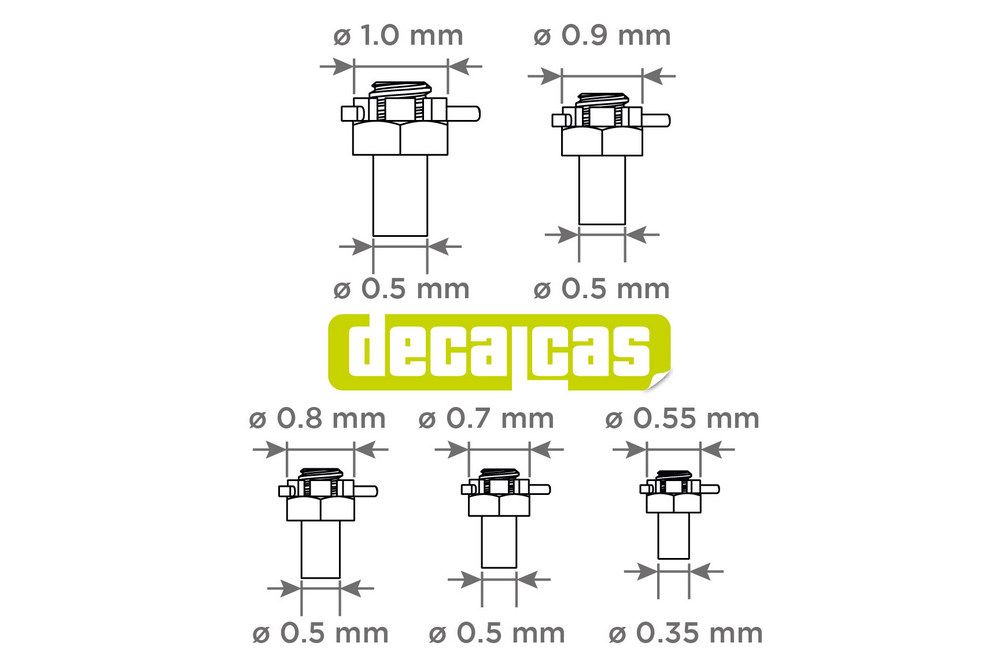 Decalcas PAR080 Nuts: Castle nut with split pin 0,55mm, 0,7mm, 0,8mm, 0,9mm, 1,0mm (100+100+100+100+100 units/each)