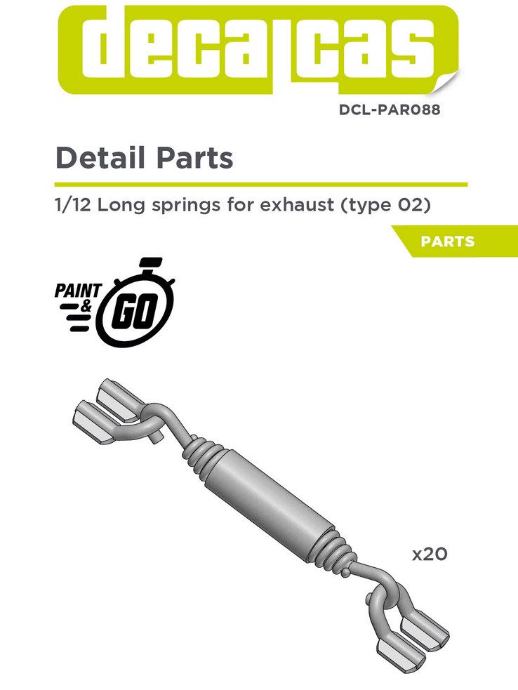 Decalcas PAR088 Detail for 1/12 scale models: Long springs for exhausts - Type 2 (20 units/each)