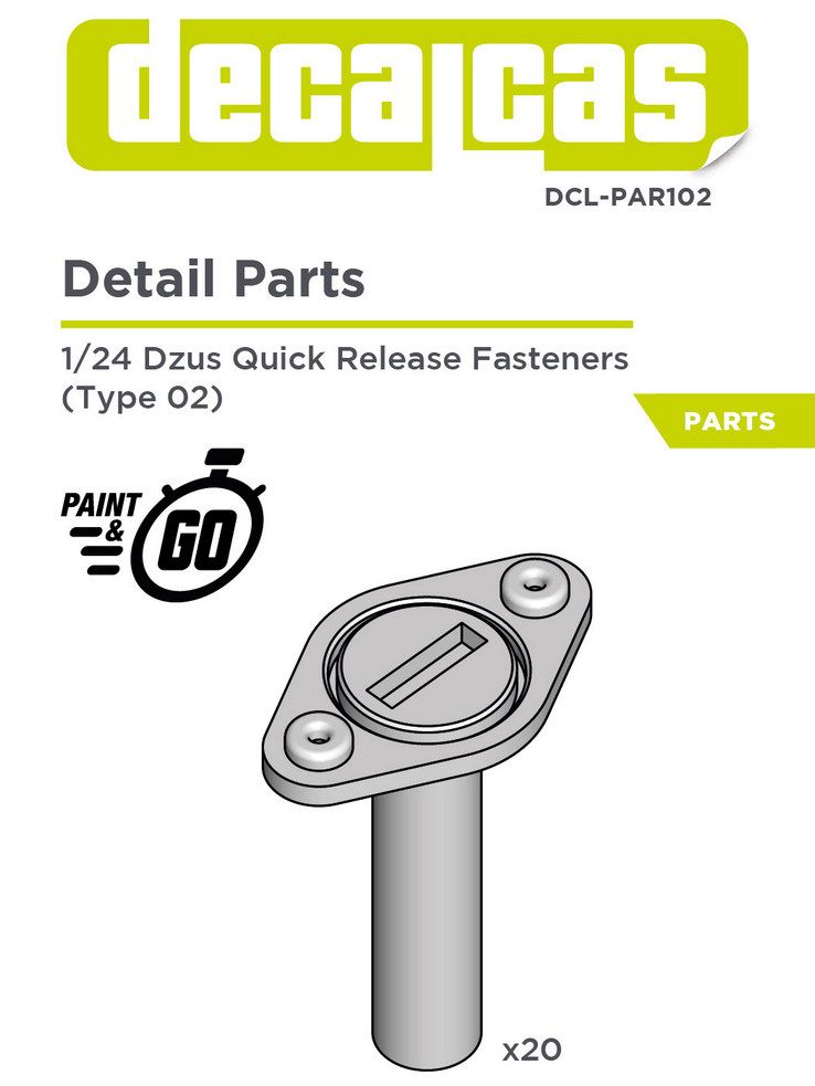 Decalcas PAR102 Bonnet pins for 1/24 scale models: Dzus quick release fasteners large - Type 2 (20 units/each)