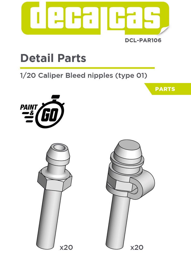 Decalcas PAR106 Detail for 1/20 scale models: Caliper bleed nipples - Type 01 (20+20 units/each)