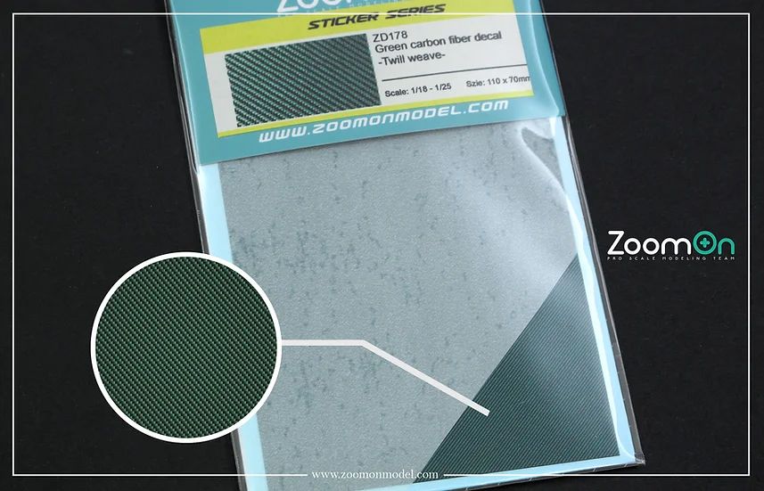 ZoomOn ZD178 Green carbon fiber decal - Twill Weave (Size 110x70mm)