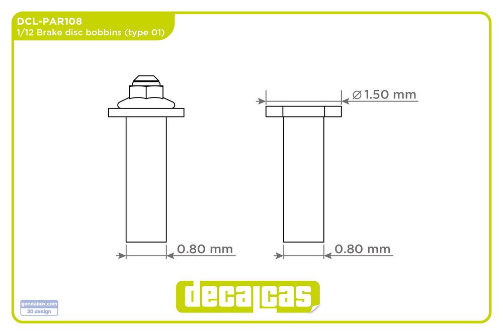 Decalcas PAR108 Detail for 1/12 scale models: Brake disc bobbins - Type 1 (48 units/each)