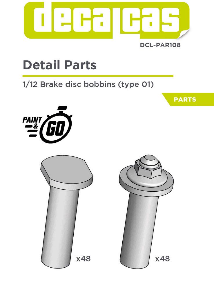 Decalcas PAR108 Detail for 1/12 scale models: Brake disc bobbins - Type 1 (48 units/each)