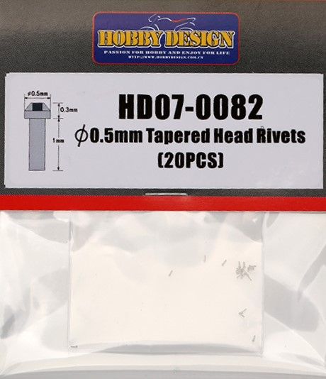 Hobby Design HD07-0082 0.5mm Tapered Head Rivets (20 pcs)