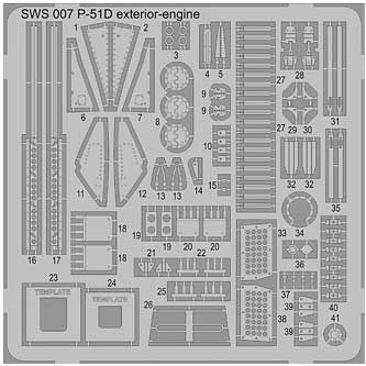 Zoukei-Mura SWS04-M06 P-51D MUSTANG - PHOTO-ETCHED PARTS EXTERIOR AND ENGINE SET