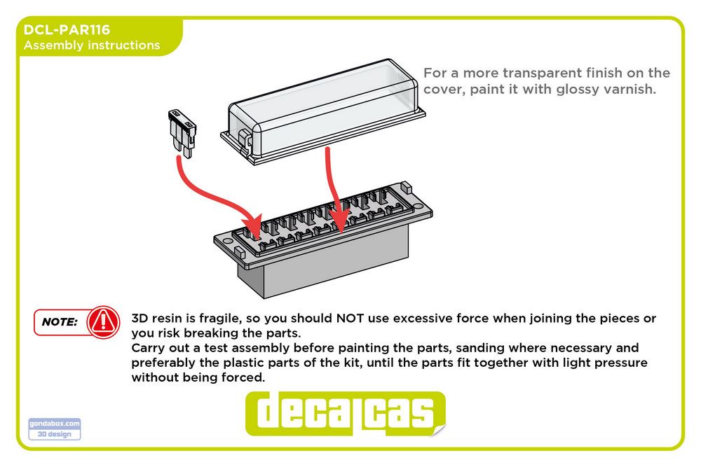 Decalcas PAR116 Detail for 1/12 scale models Blade fuse box 8 ways with fuses (50+6 units/each)