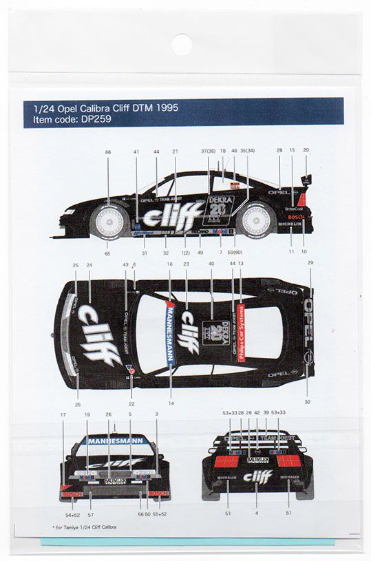 Decalpool DP259 Opel Calibra V6 Cliff DTM 1995 for Tamiya