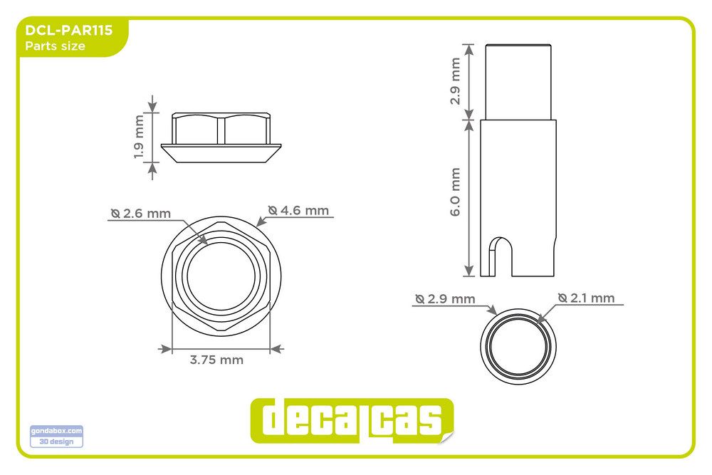 Decalcas PAR115 Central hex nut and axle hub for BBS rims - type 1 (12 unitseach)