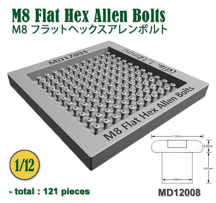 Fat Frog MD12008 M8 Flat Hex Allen Bolts (dia. 1,12mm) - 121 pcs