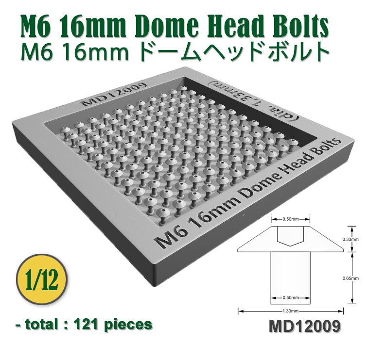 Fat Frog MD12009 M6 16mm Dome Head Bolts (dia. 1,33mm) - 121 pcs