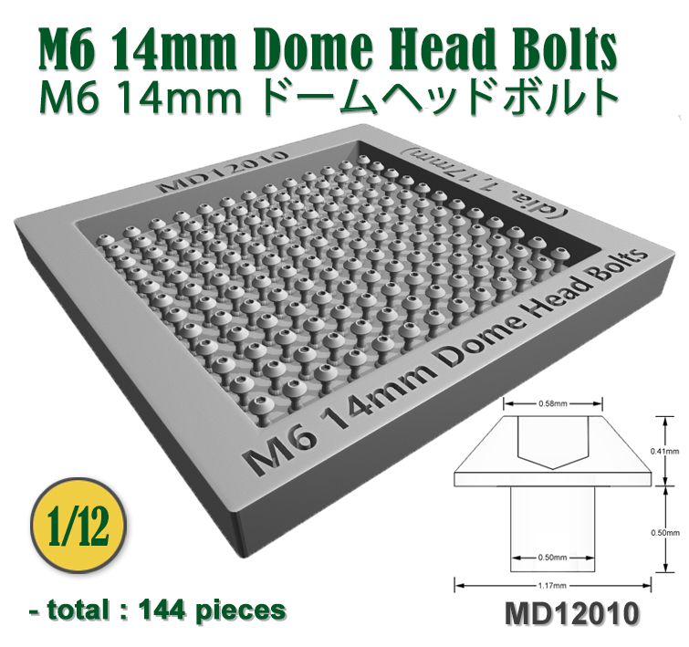 Fat Frog MD12010 M6 14mm Dome Head Bolts (dia. 1,17mm) - 144 pcs