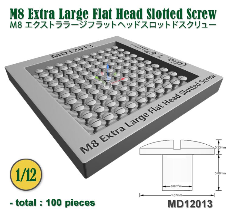 Fat Frog MD12013 M8 Extra Large Flat Head Slotted Screw (dia. 1.67mm) - 100 pcs