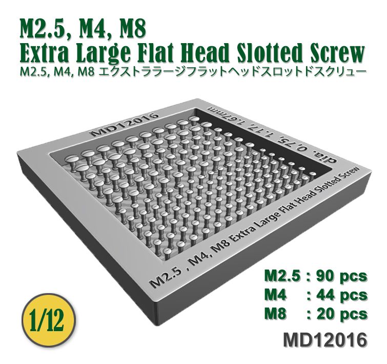 Fat Frog MD12016 M2.5, M4, M8 Extra Large Flat Head Slotted Screw (dia. 0.75, 1.17, 1.67mm)