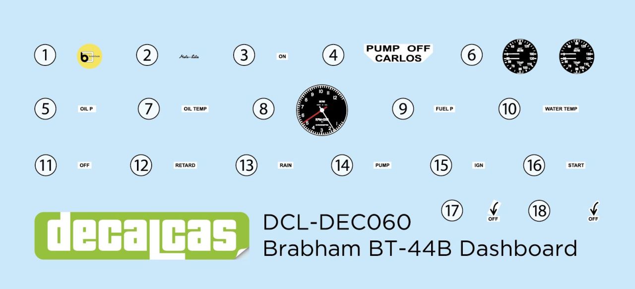 Decalcas DEC060 Decals for 1/12 scale models: Brabham Ford BT44B