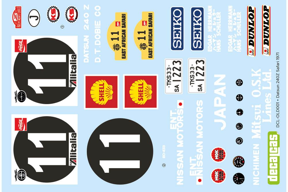 Decalcas OLD001 Datsun 240Z sponsored by Nissan Motors - Safari Rally 1971