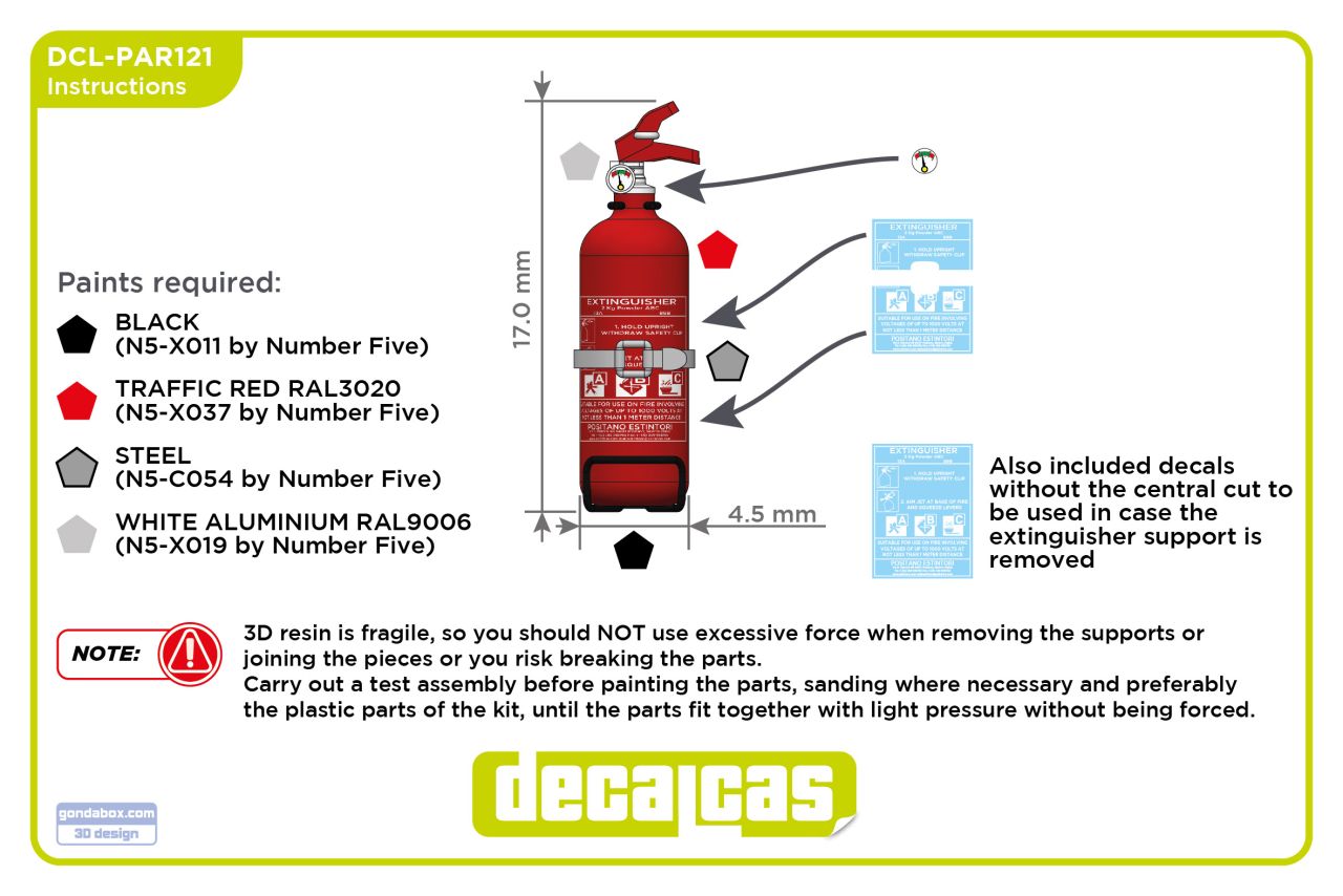 Decalcas PAR121 Fire extinguisher for 1/24 scale models: Hand fire extinguisher - Type01 (4 units/each)