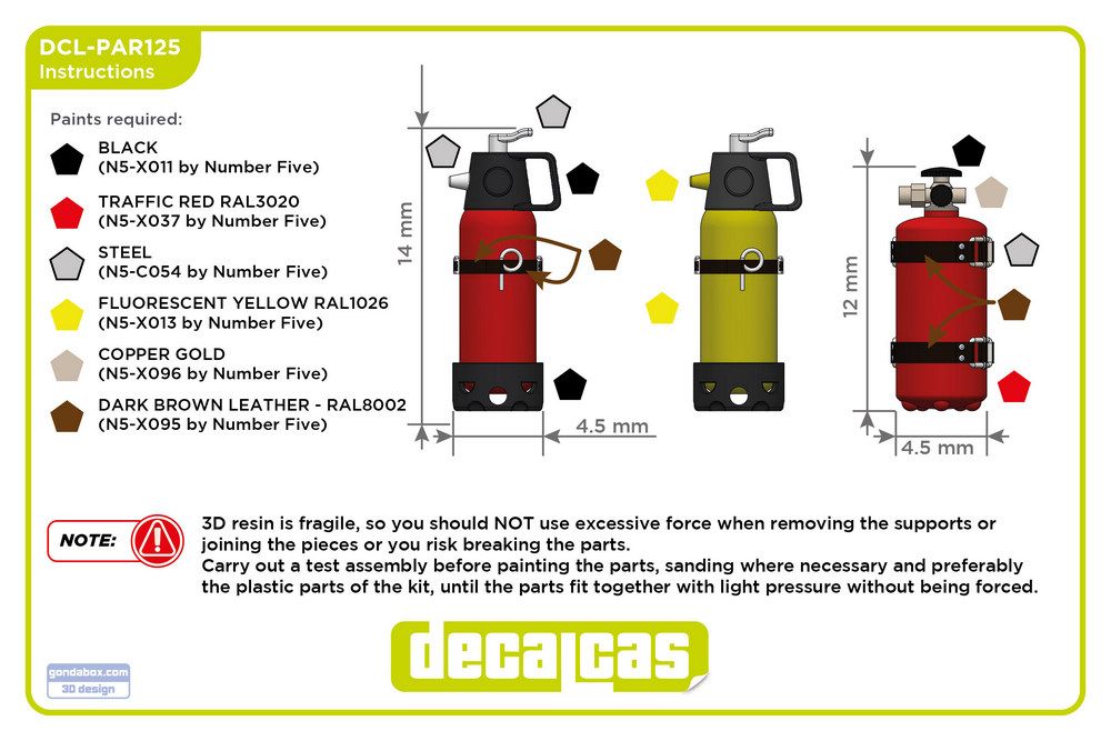 Decalcas PAR125 Fire extinguisher for 1/24 scale models: Lancia Stratos Ci-O-Due extinguisher (4+4 units/each)