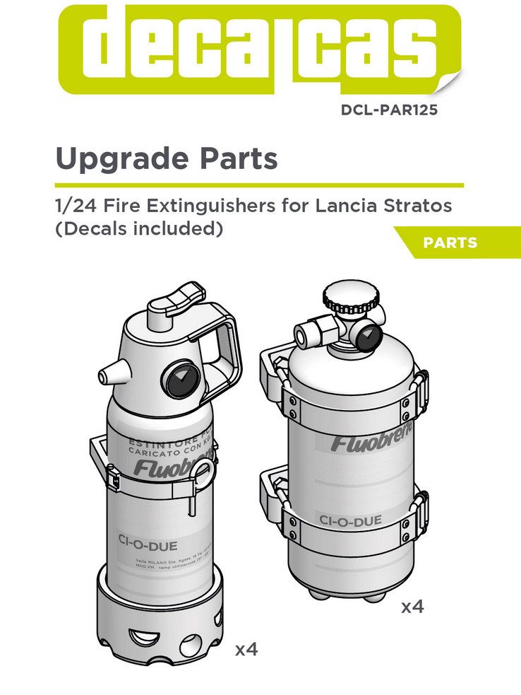 Decalcas PAR125 Fire extinguisher for 1/24 scale models: Lancia Stratos Ci-O-Due extinguisher (4+4 units/each)