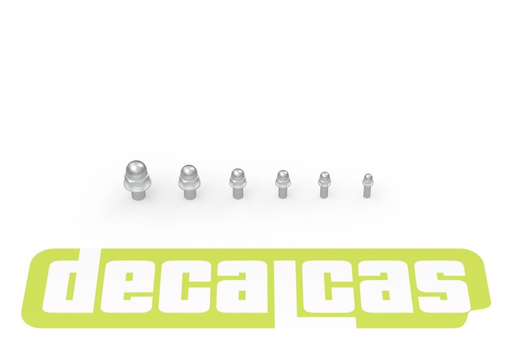 Decalcas PAR130 Nuts for 1/24,1/20,1/12 scale models: Hexagon domed cap nut with washer (100+100+100+100+100+100 units/each)