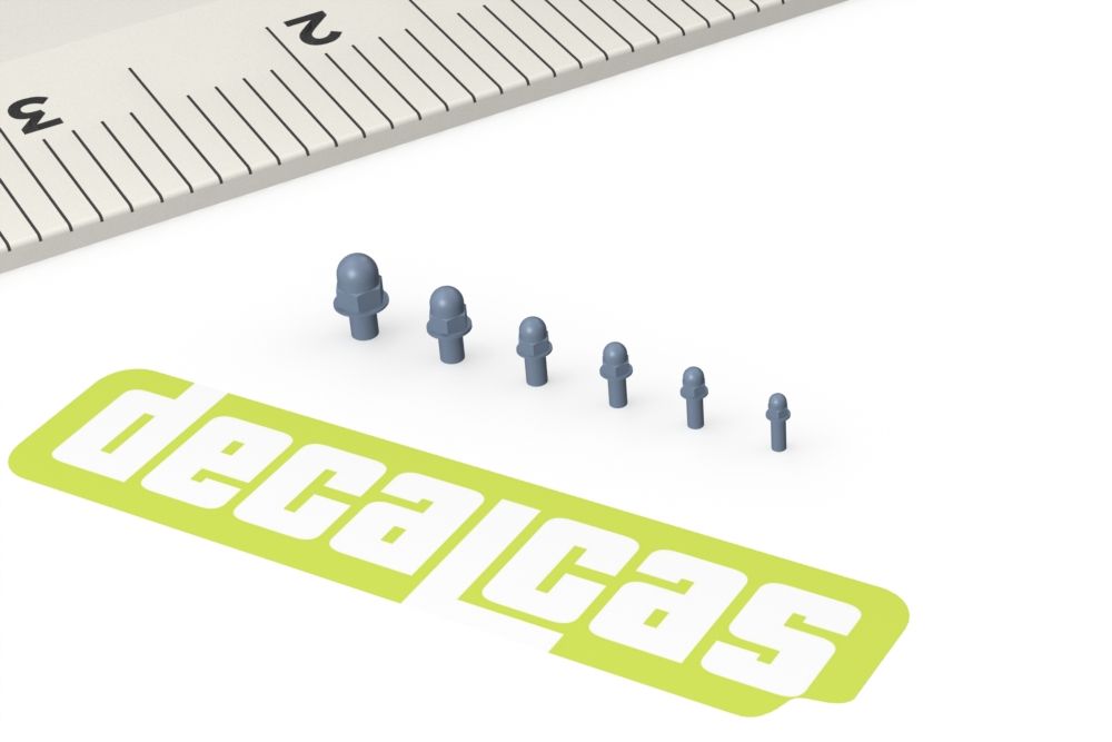 Decalcas PAR130 Nuts for 1/24,1/20,1/12 scale models: Hexagon domed cap nut with washer (100+100+100+100+100+100 units/each)