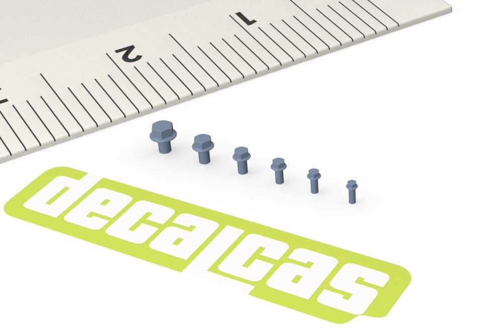 Decalcas PAR131 Fasteners for 1/24,1/20,1/12 scale models: Hexagon flange bolts (100+100+100+100+100+100 units/each)