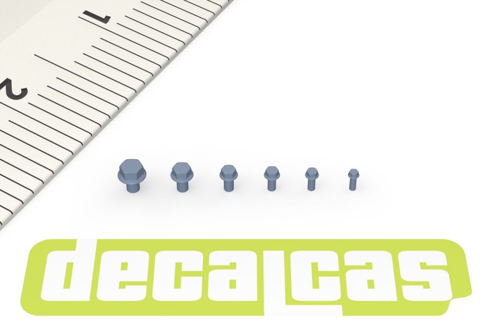 Decalcas PAR131 Fasteners for 1/24,1/20,1/12 scale models: Hexagon flange bolts (100+100+100+100+100+100 units/each)