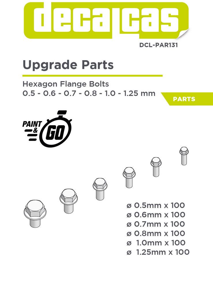 Decalcas PAR131 Fasteners for 1/24,1/20,1/12 scale models: Hexagon flange bolts (100+100+100+100+100+100 units/each)