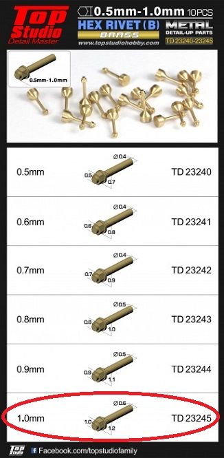 Top Studio TD23245 1.0MM HEX RIVETS (B) BRASS