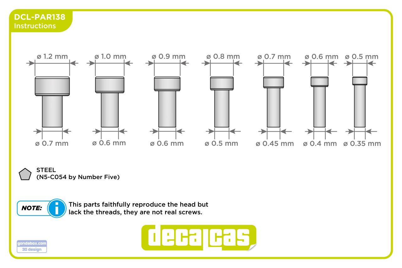 Decalcas PAR138 Fasteners: Hex socket head cap (100+100+100+100+100+100+100 units/each)