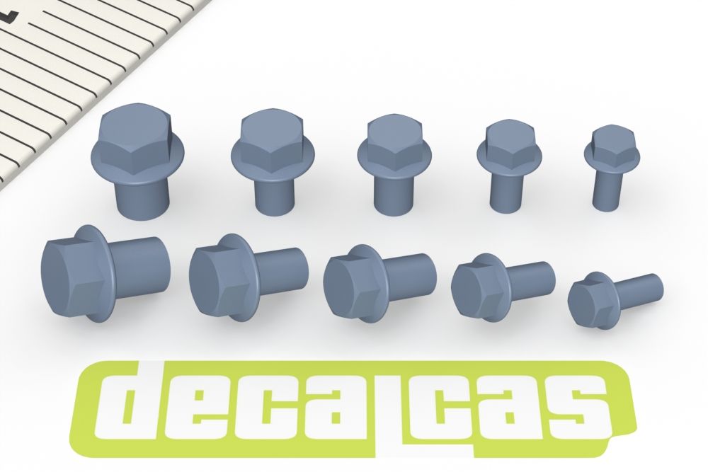 Decalcas PAR148 Fasteners for 1/24,1/20,1/12 scale models: Hexagon flange bolts (48+48+48+48+48 units/each)