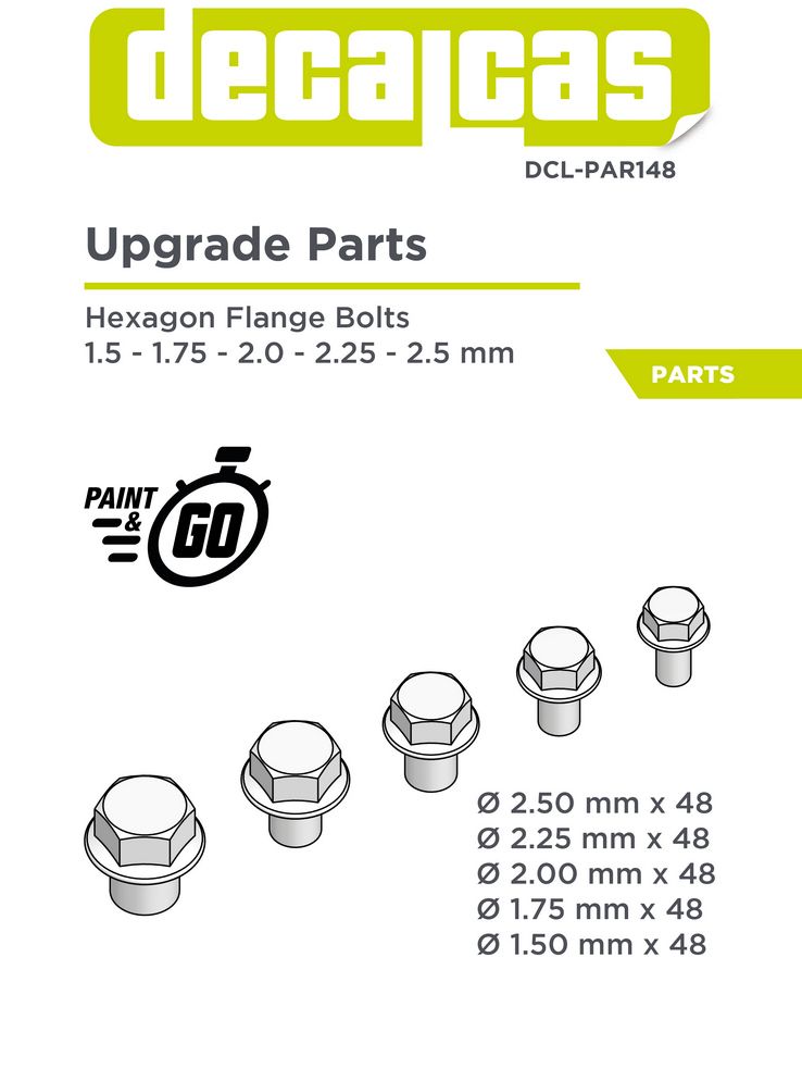 Decalcas PAR148 Fasteners for 1/24,1/20,1/12 scale models: Hexagon flange bolts (48+48+48+48+48 units/each)