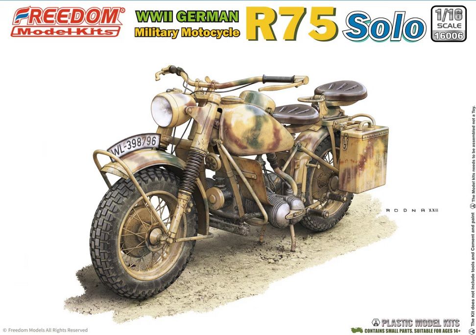 Freedom Model Kits 16006 WWII GERMAN BMW R75 MOTORCYCLE SOLO