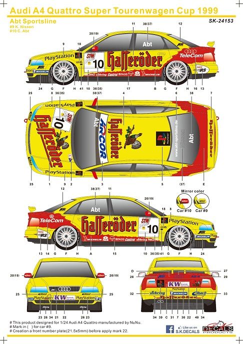 SKDecals 24153 AUDI A4 QUATTRO SUPER TOURENWAGEN CUP 1999