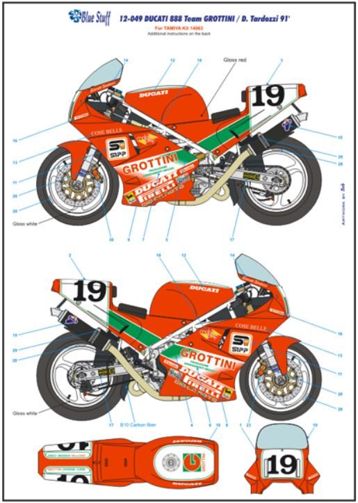 Blue Stuff 12-049 DUCATI 888 SBK Team Grottini For Tamiya 14063