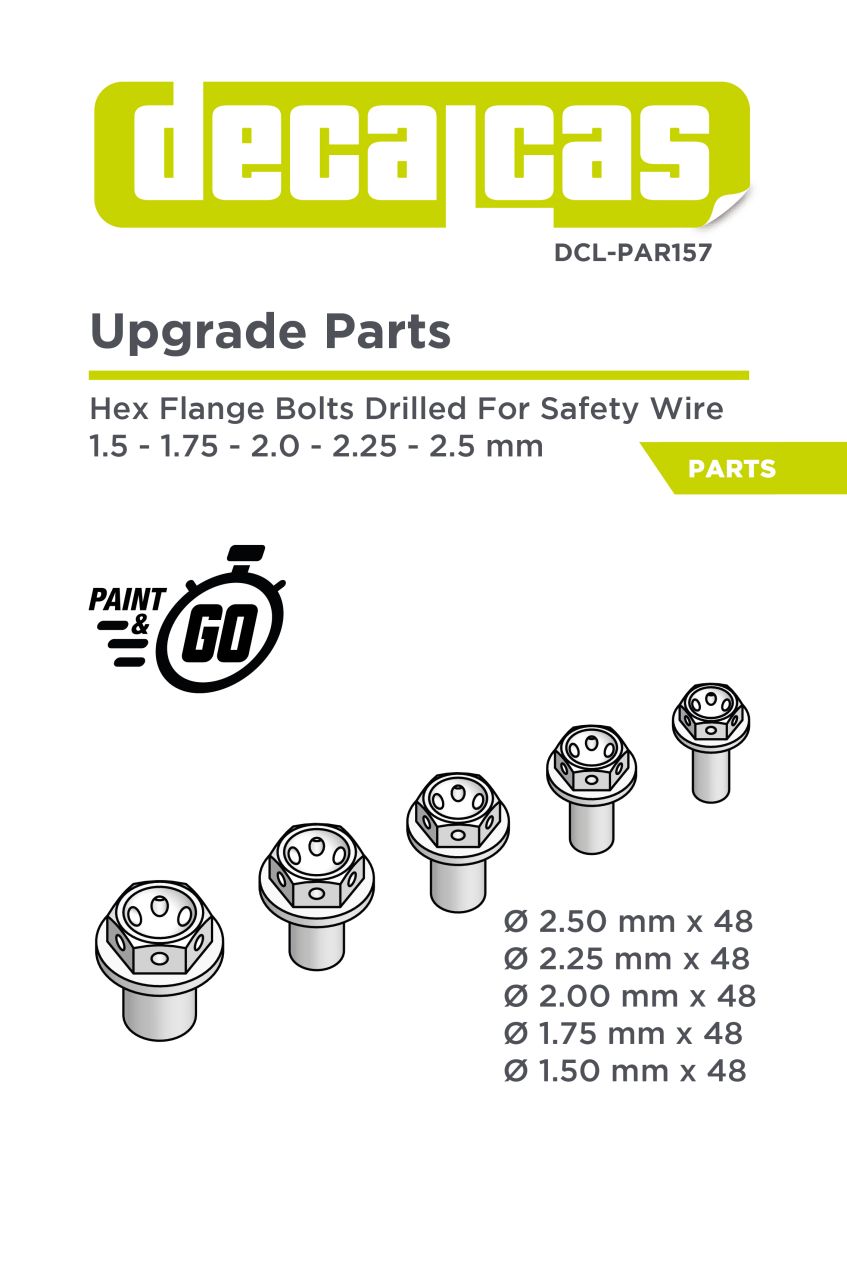 Decalcas PAR157 Fasteners: Hexagonal flange bolt drilled 1.5 - 2.5 mm (48+48+48+48+48 units/each)